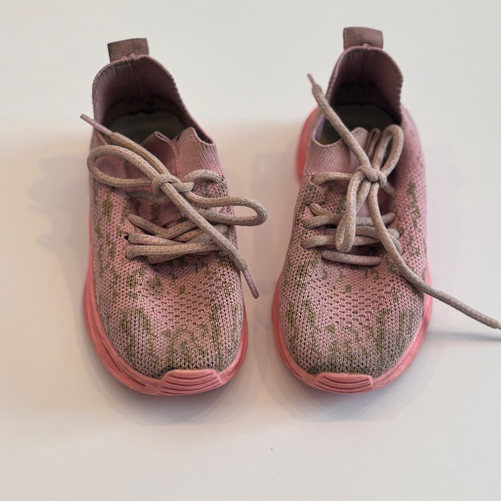 Pink Olive Green Knit Kids Sneakers Athletic‎ Trainers Size 26 180mm 9.5 Shoes